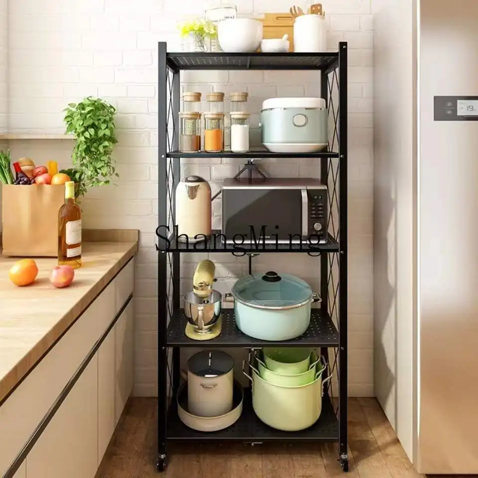 

SM kitchen free installation foldable shelves floor-to-ceiling multi-layer shelves removable storage and finishing shelves