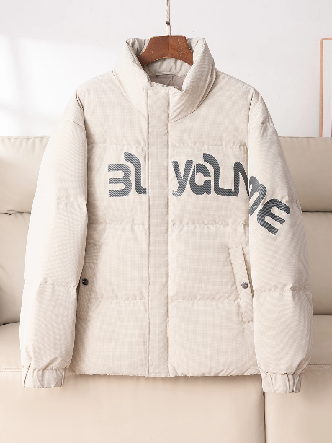 

Мужской удобный съемный капюшон Thiened Du down Jaet с воротником-стойкой, теплое повседневное пальто с буквенным узором на молнии...