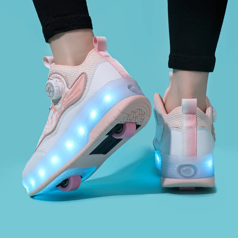 Boys' walking shoes Two-wheeled children's flash skates Student sports roller skates students can invisible burst shoes