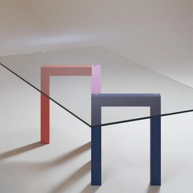 Italian minimalist dining table, medieval style, stained glass negotiation table, design