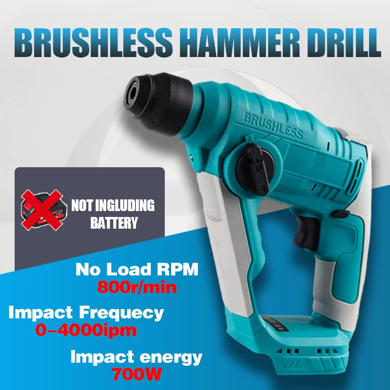 

LYUWO Brushless Hammer Drill, SDS-Plus Cordless Hammer Drill for Concrete Masonry,Stones, Cement, with 4 drill bits, No battery