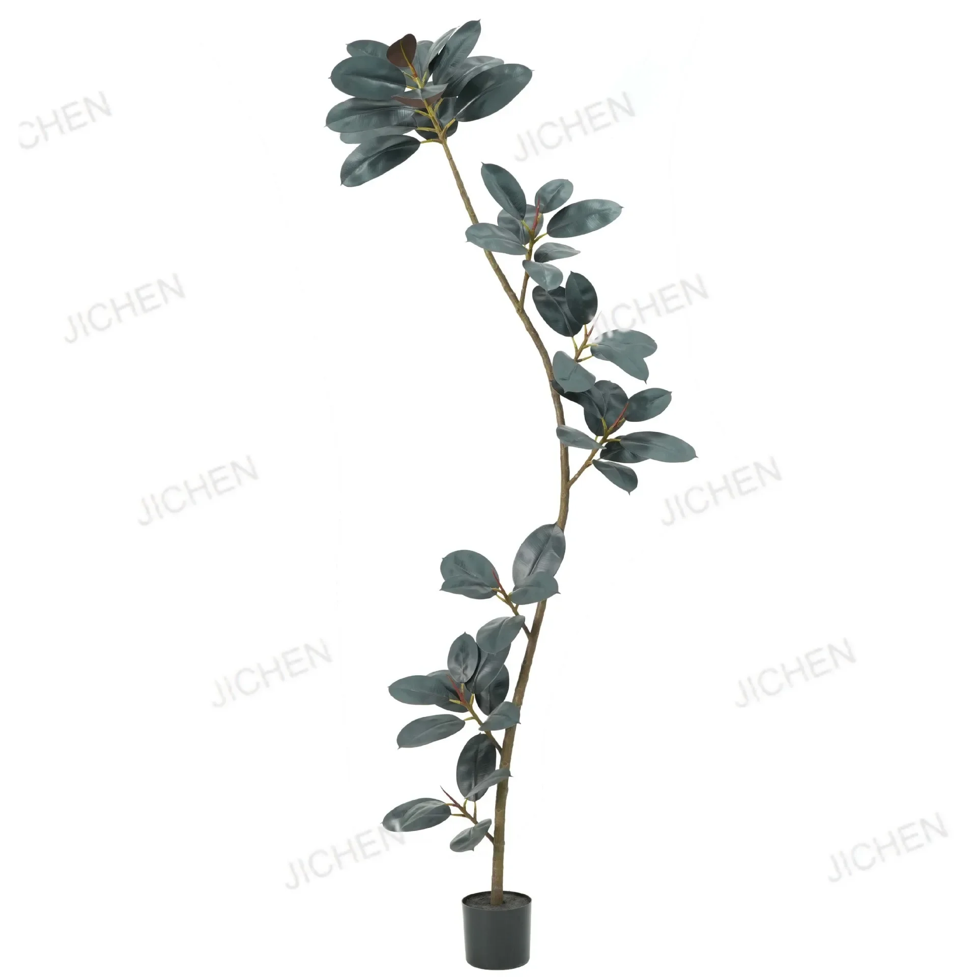 

HS Interior floor decoration simulation green plant rubber tree bonsai Internet celebrity big leaf black King Kong fake plant or