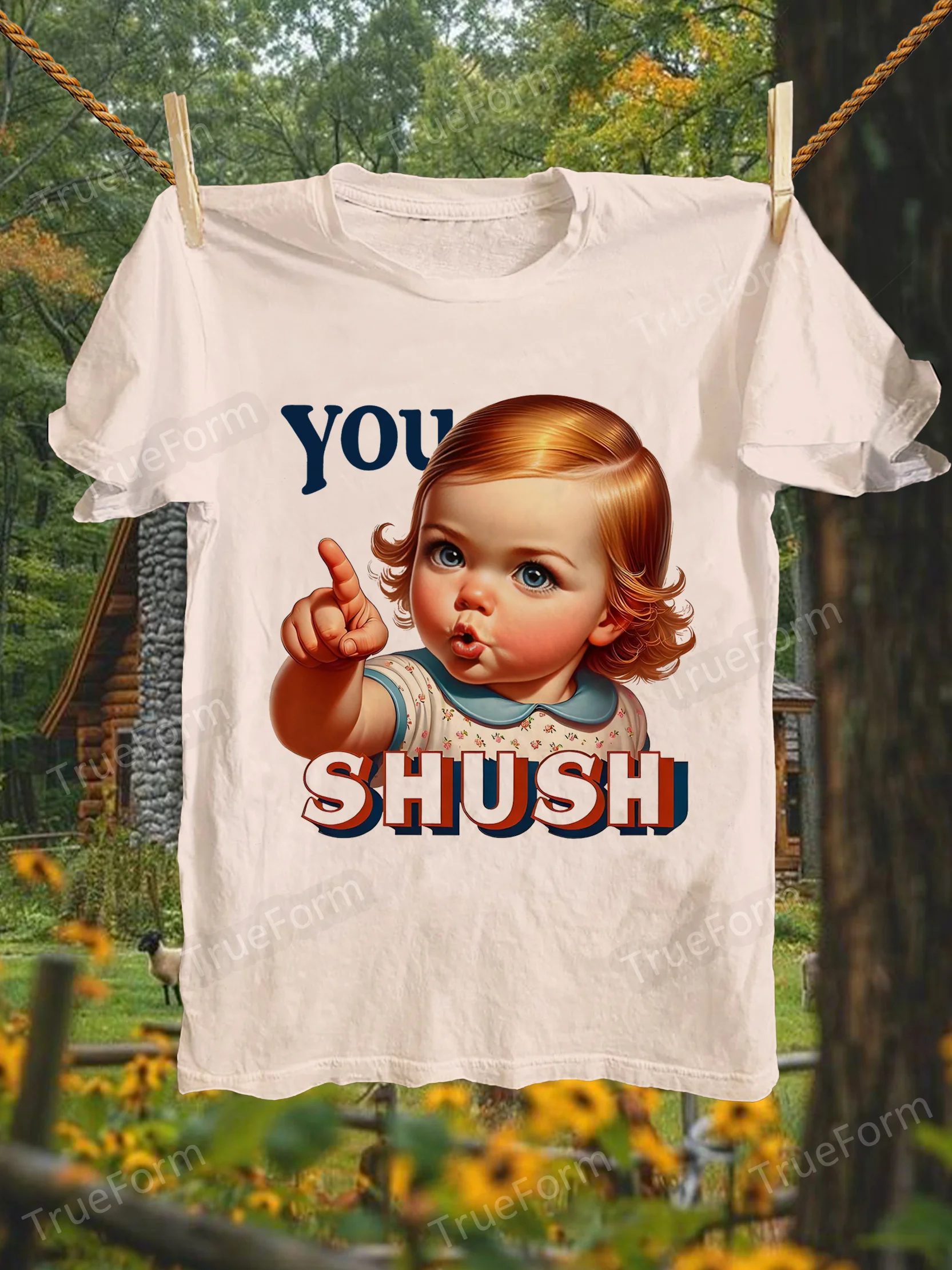 Men' Shush Baby Vintage Retro T-Shirt - Funny Suitable for - Short Sleeve Crew Neck  Tee with Toddler Print, Breathable Casual Top for Gag Gifts,  Humor Shirt for Him, Her, Baby Showers  Themes