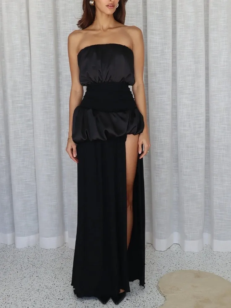 

Sexy High Slit Strapl Dr Spicy Girl Sle Women's Faion High Waist Svel Thi Material Ciwalk Suitable