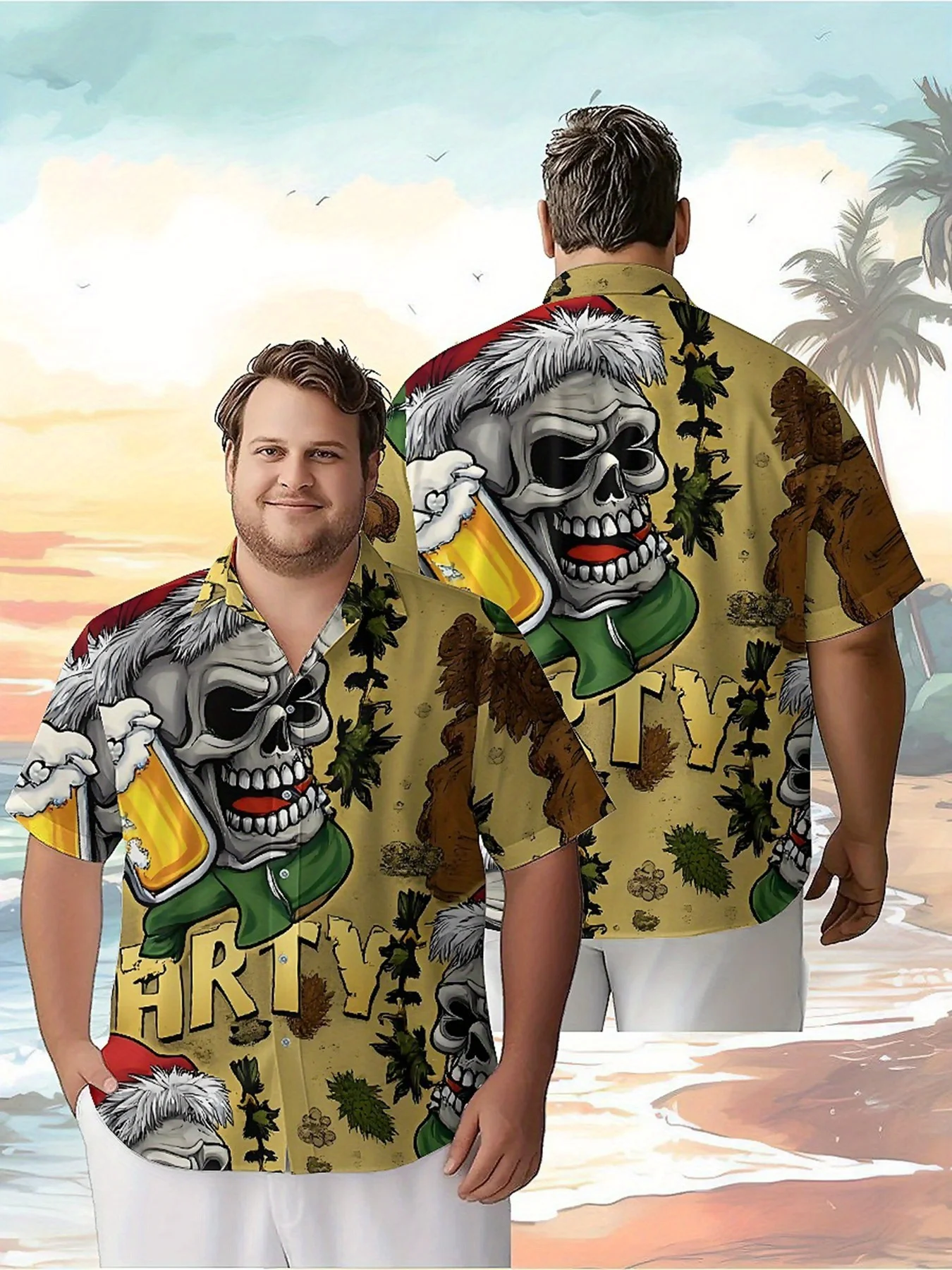 

Men's Plus Size Hawaiian Shirts Skull Carnival Halloween Pattern, Summer Casual Tops, Suitable for Outdoor and Party, Streetwear