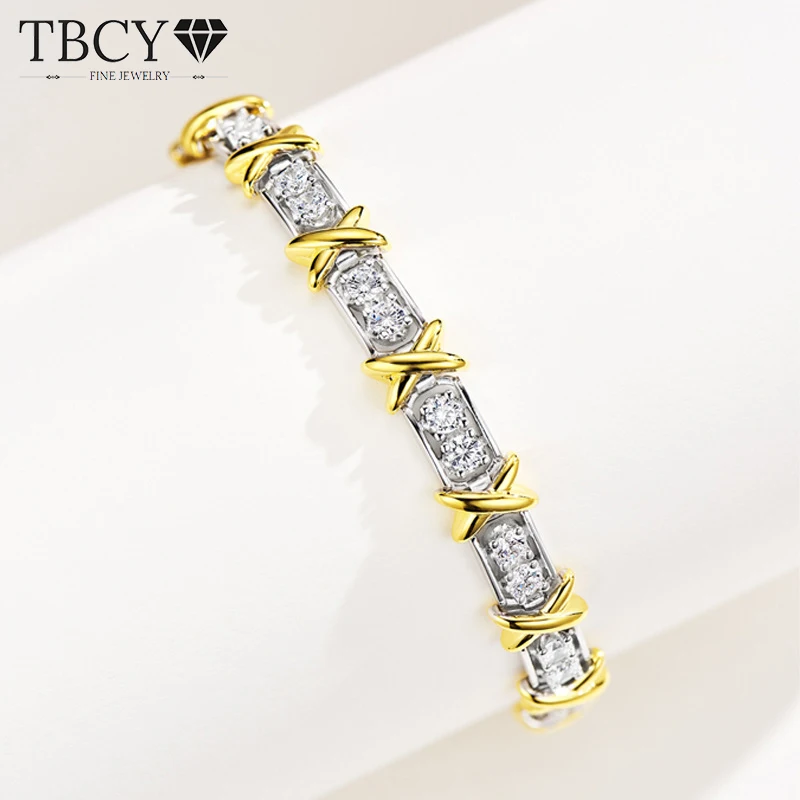 TBCYD 3mm High Carbon Diamond Bracelets Bangles For Women S925 Silver XO Row of Diamonds Two-tone Bracelets Hand Chain Jewelry