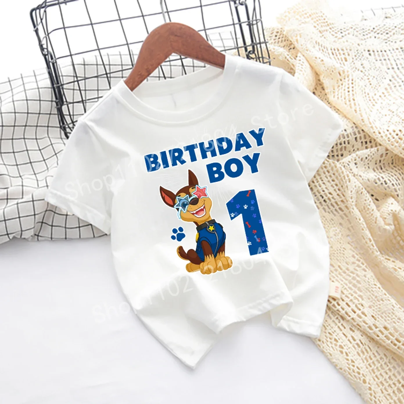 PAW Patrol Number T-shirt Short Sleeve Round Neck Cotton Boy's Birthday Clothes Cute Cartoon Fashion Anime Printing Hip Hop Tops