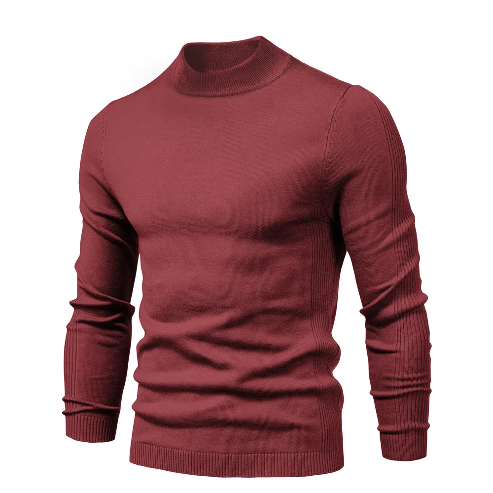 Jerseys informales de Color sólido para hombre, prendas de punto de Cuello medio alto, ropa de marca de moda, otoño e invierno, nuevo