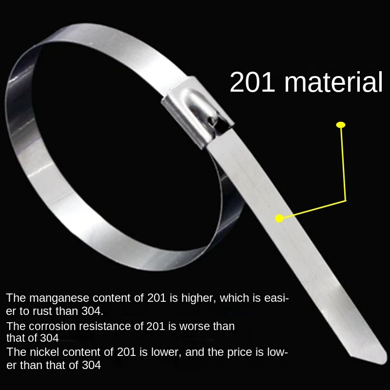 7.9*500mm Self Locking 201 Stainless Steel Cable Tie Sign Fixed Binding Buckle Harness Arrangement