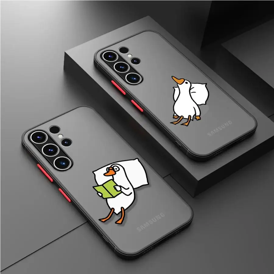 Cute Cartoon Lying Flat Duck Matte Case For Samsung Galaxy S24 S22 S23 S20 S21 FE S10 Plus Note 20 Ultra 10 Lite Phone Fundas