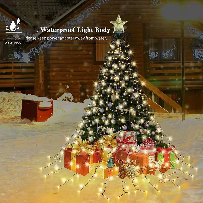 Luces LED para árbol de Navidad, 8 modos, guirnaldas de luces, cadena para patio, jardín, exterior, impermeable, decoración navideña, fiesta, Año Nuevo