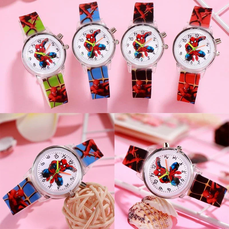 Disney Frozen Watch Figure Toys Princess Elsa Children's Luminous Watch Student Anime Spiderman Silicone Lights Watch  Gifts