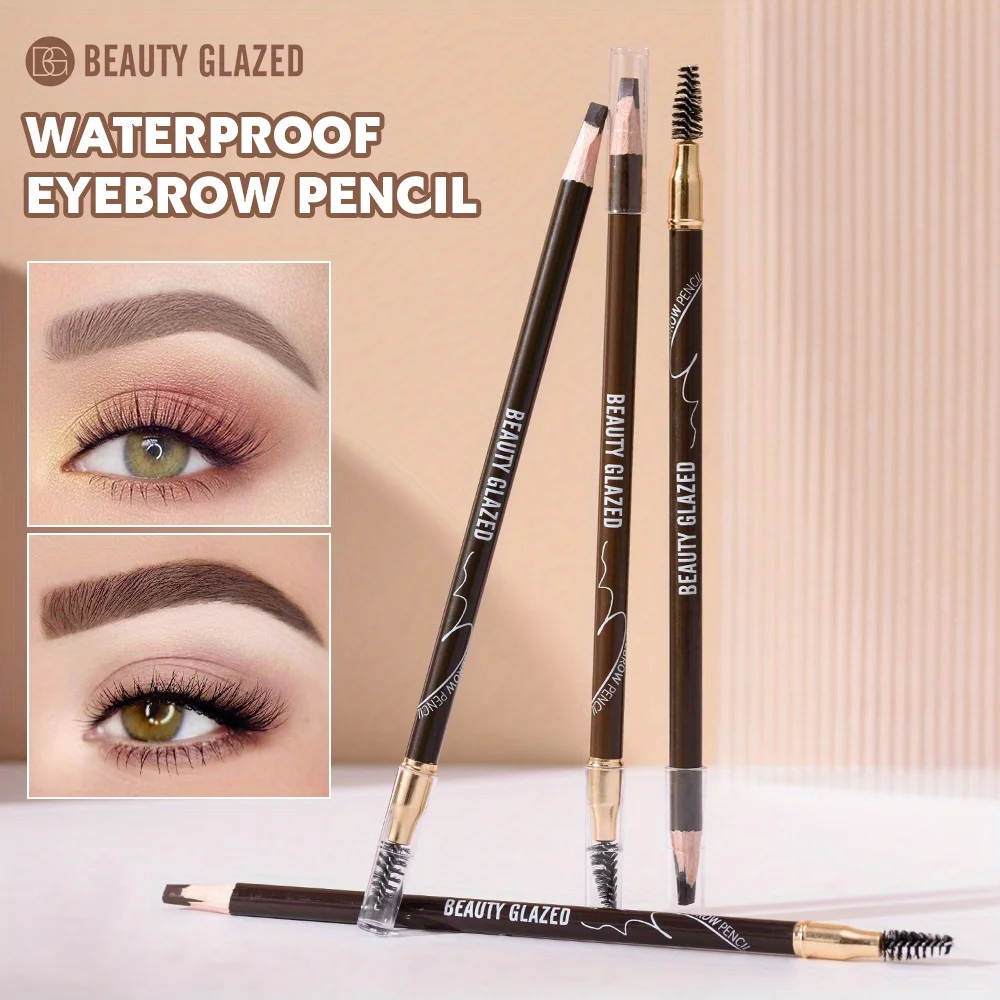2024 BEAUTY GLAZEDดินสอเขียนคิ้วพร้อมแปรงดินสอเขียนคิ้วกันน้ํา 4 สีสูตรยาวนานDouble HEADดินสอเขียนคิ้ว