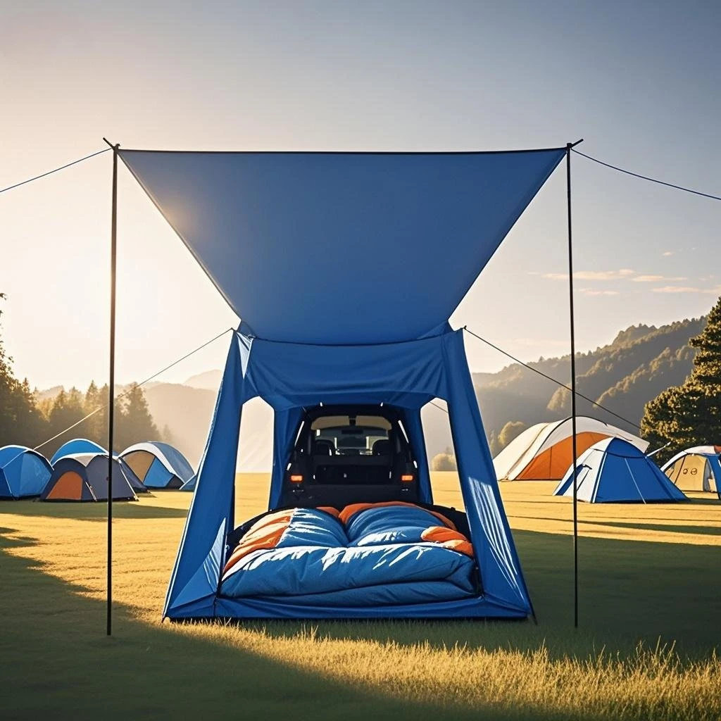 

Car Tail Canopy Tent with Poles & Guy Lines - 360° Access, Waterproof PU4000, Perfect for 2-4 Person Family Camping