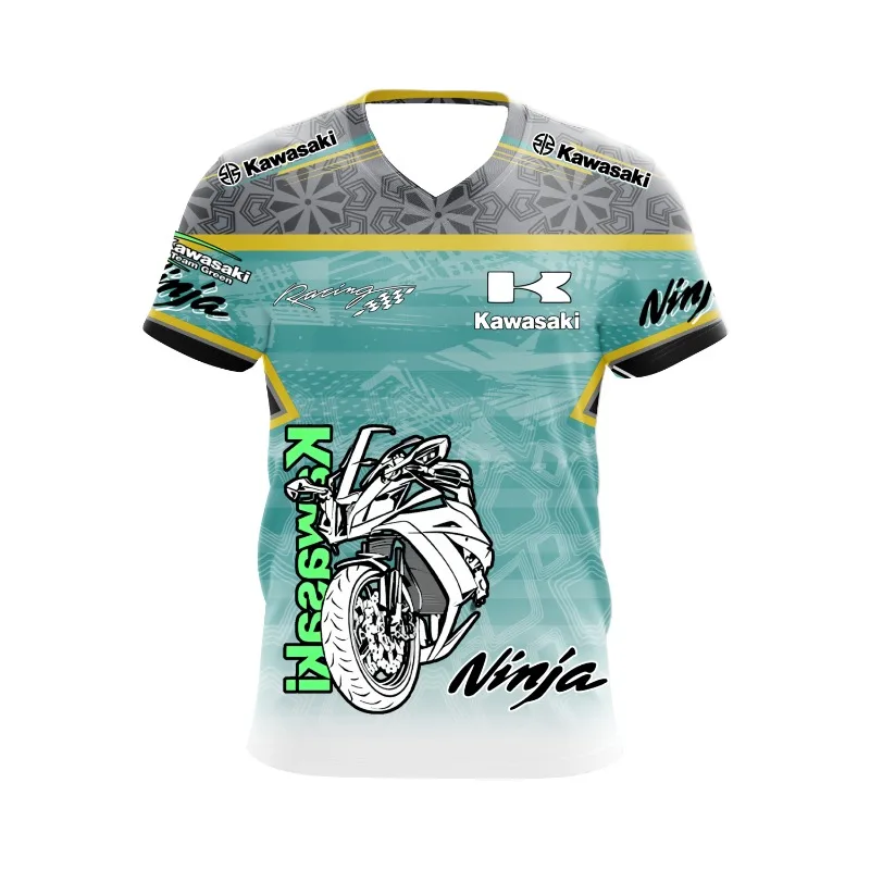 2025 الصيف دراجة نارية الرياضة كاواساكي دراجة نارية فريق شعار في الهواء الطلق على الطرق الوعرة المنافسة المشجعين الرجال سباق الدراجات النارية تي شيرت
