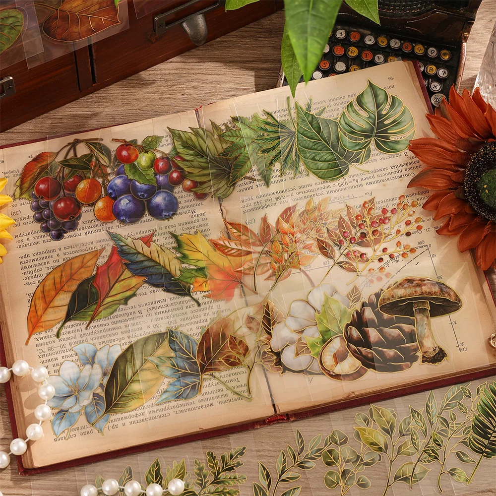 Vintage Plant Rose Scrapbooking Sticker Pack 100 Sheets Different Patterns PET Waterproof Decorative Material Aesthetic Stickers