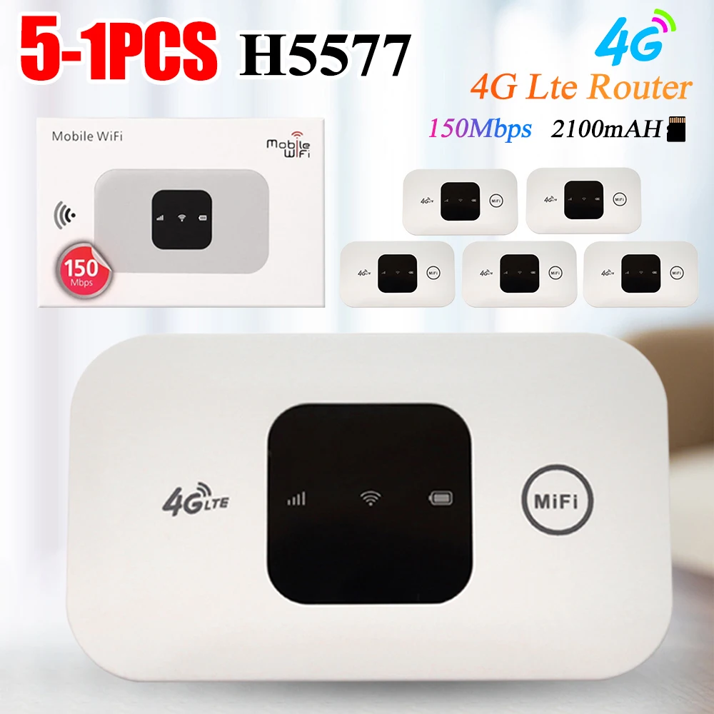 1-5PCS H5577 150Mbps 4G Lte Router Wireless Wifi Router Pocket Modem Outdoor Mobile Hotspot Wifi Sim Card Slot Repeater 2100mAH