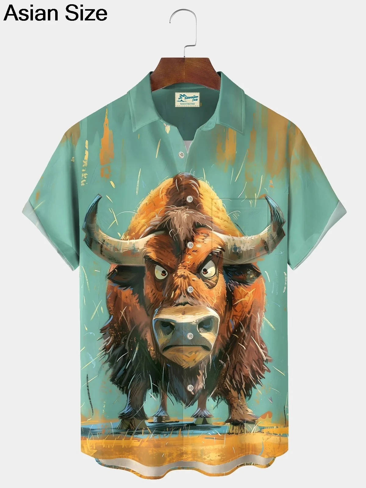 

2025 Summer Men's 3D Printed Funny Animal Graphic Shirt Hawaiian Casual Shirts Button Up Short Sleeve Shirts Angry Cow Tops
