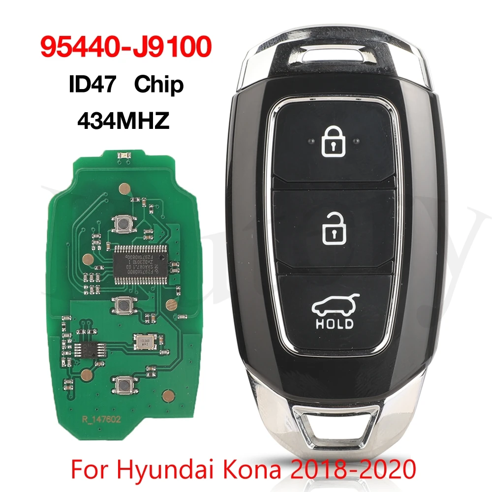 

jingyuqin 95440-J9100 ID47 Chip 434MHZ Remote Car Key For Hyundai Kona 2018 2019 2020 Auto Proximity Smart Keyless Go Control