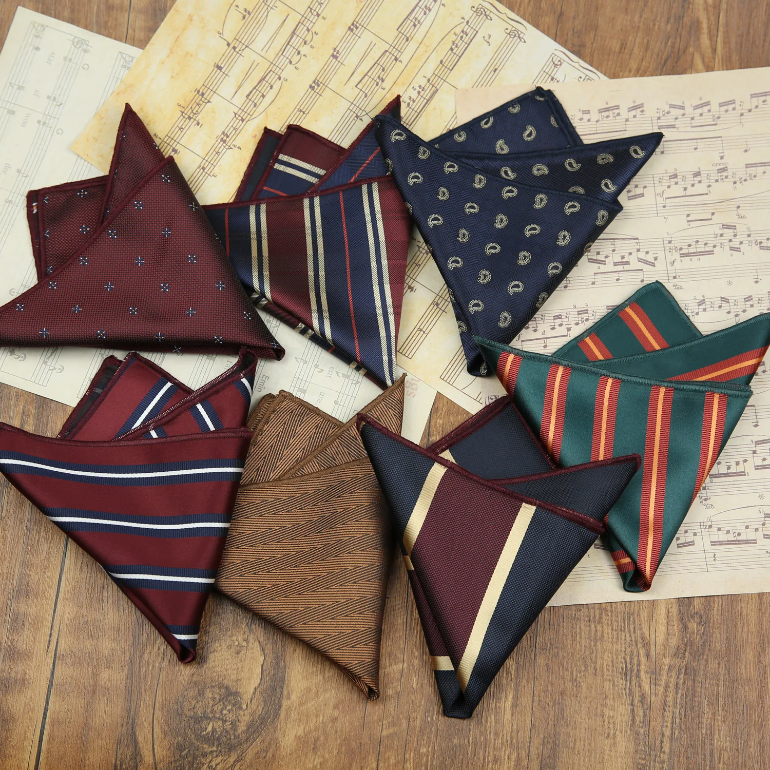 Classic Striped Pocket Square, Green Dots Design