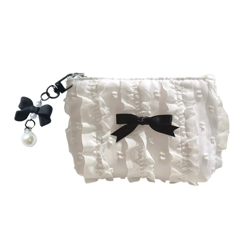 X7XC Stylish Mini Purse Canvas Wallet With Lace Bows Coin Bag Change Storage Case
