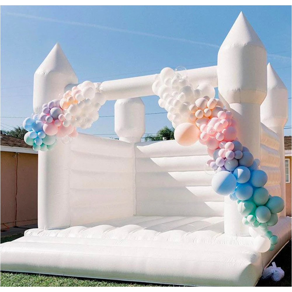 PVC Inflatable White Bounce House for Children, Commercial Bouncy Bouncer with Blower, Kids Jumping Castle, Wedding Party, 13ft