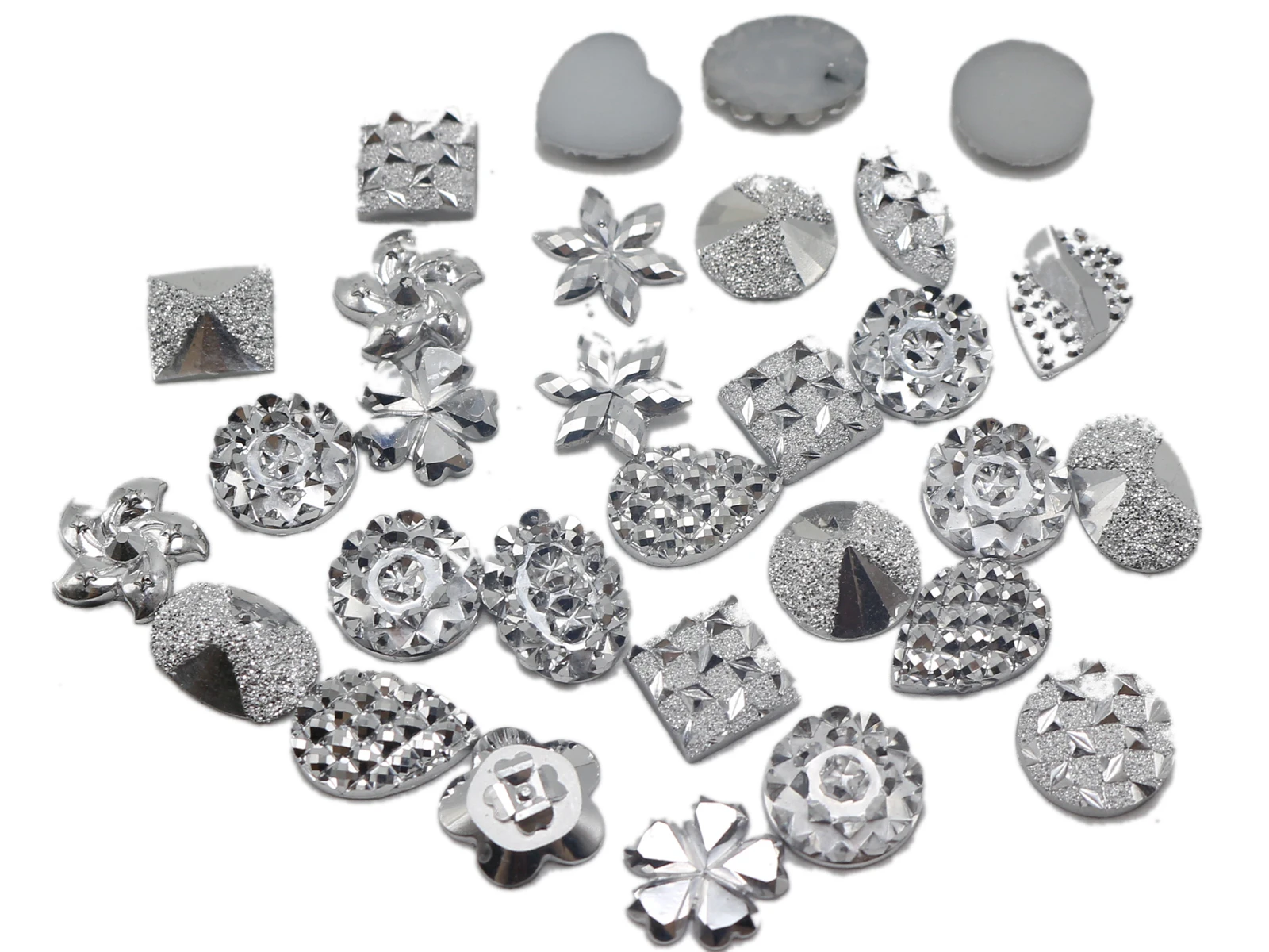 200 Assorted Silver-plate Flatback Resin Glitter Cabochons Appliques Craft For wedding