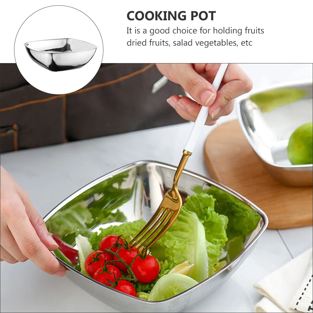 Stainless Steel Salad Bowl Rice Cooking Pot Fruit Soup Bowls Soybean Meal Eating Food Fettuccine Pasta