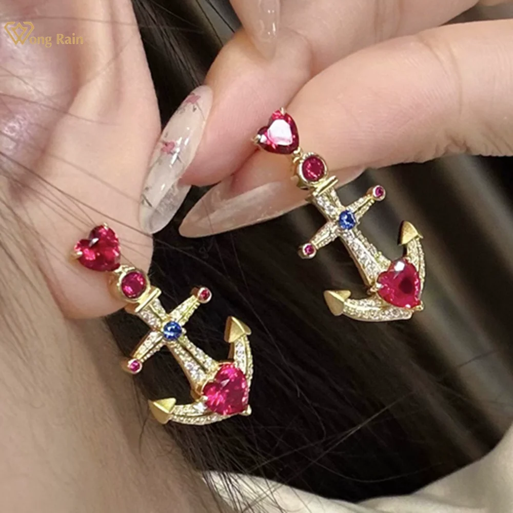 

Wong Rain Vintage 925 Sterling Silver Heart Cut 5 MM Ruby High Carbon Diamond Gems Drop Earrings Fine Jewelry Anniversary Gifts