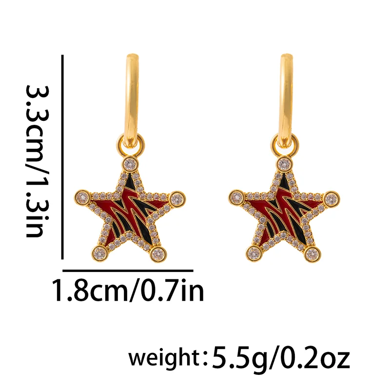 

woman fashion luxury unique cute high quality five star designer brass material 18 k gold plated five star red zircon earring