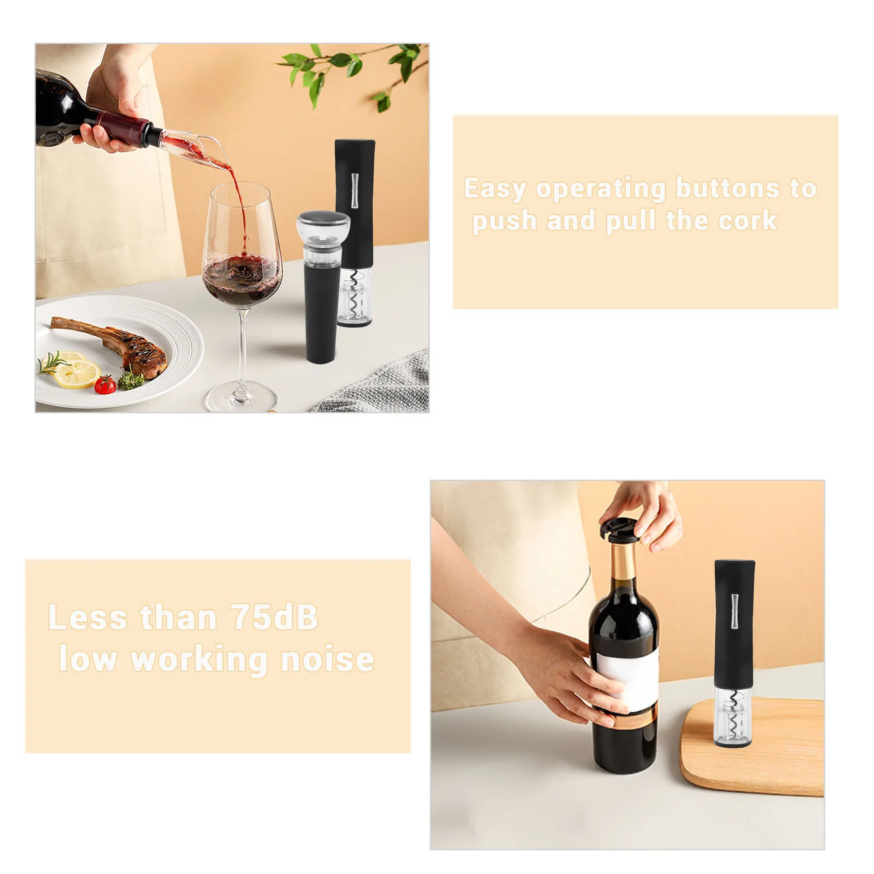 Smart Electric Wine Opener Corkscrew Cordless Automatic Corkscrew Wine Bottle Openers Dry Battery Kitchen Tool Black