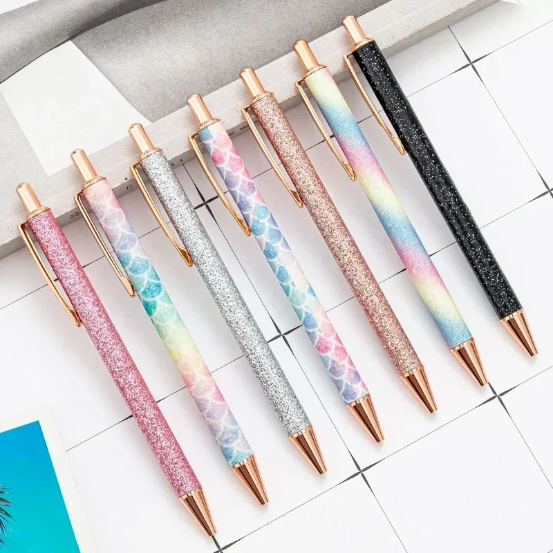 Rose Gold Press Metal Ballpoint Pen Glitter Color Shell Creativity Stationery Office Supply Advertising Promotional Pen Gifts