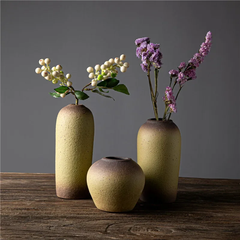 

Japanese Style Ceramic Flower Receptacle Stoneware Creative Handmade Living Room Decoration Home Retro Zen Vase