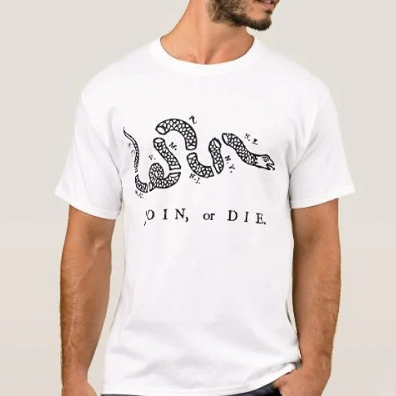 Benjamin Franklin's Join or Die Political Paintings T-Shirt 100% Cotton O-Neck Short Sleeve Casual Mens T-shirt Size S-3XL