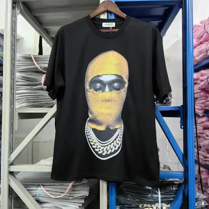 New IH NOM UH NIT Top Tees Short Sleeve Yellow Masked Portrait Printing Men Woman Best Quality O-Neck Casual T-shirt