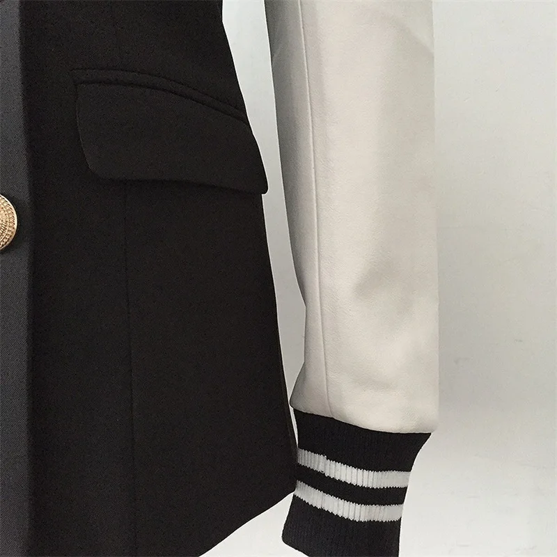 School Blazer Women Suit Baseball Uniform Black And White Patchwork Jacket Double Breasted Academic Style Coat In Stock