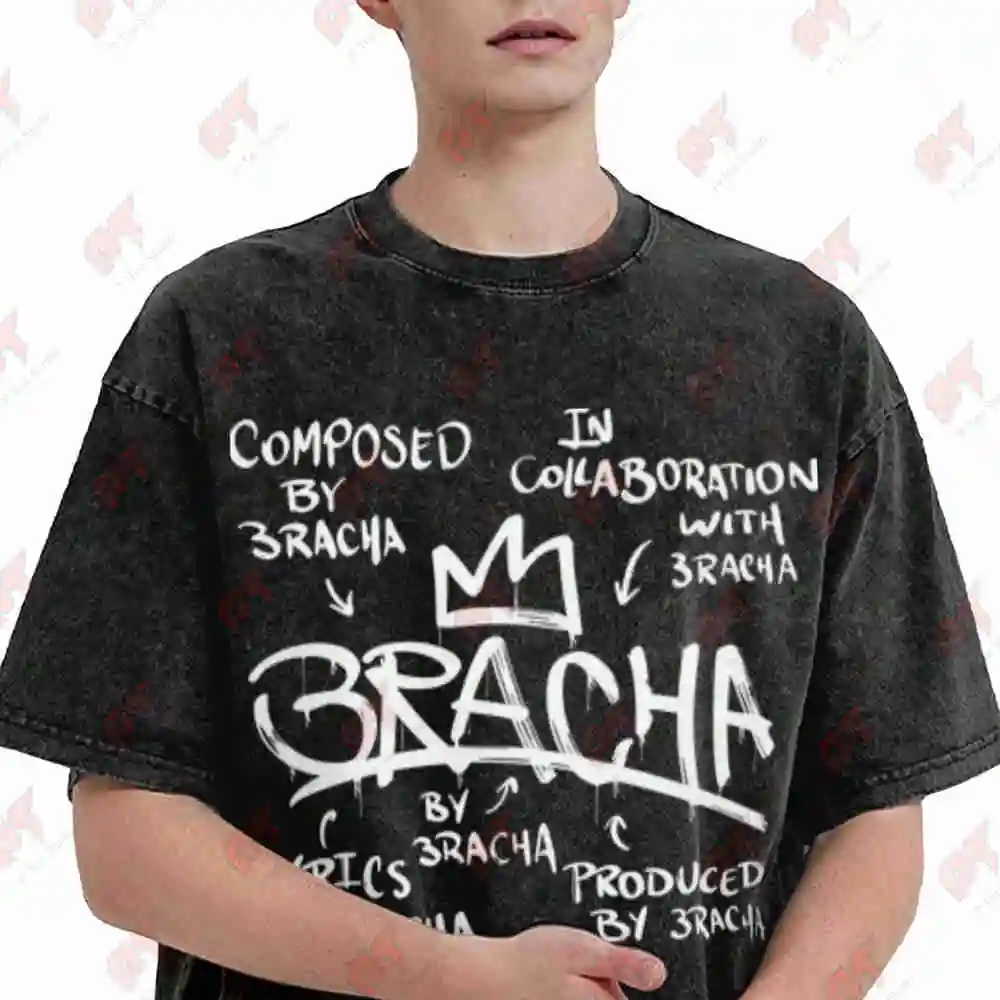 3Racha Kpop Vintage Washed Tee Pure Cotton T-Shirt