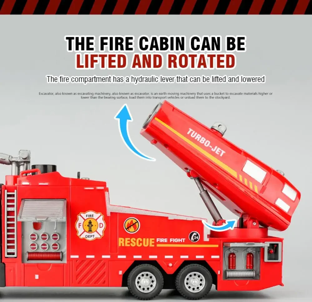 1/32 Alloy Sprinkler Fire Engineering Vehicle Electric Sound and Light Pull-Back Model Car Children's Toys Gifts for Christmas