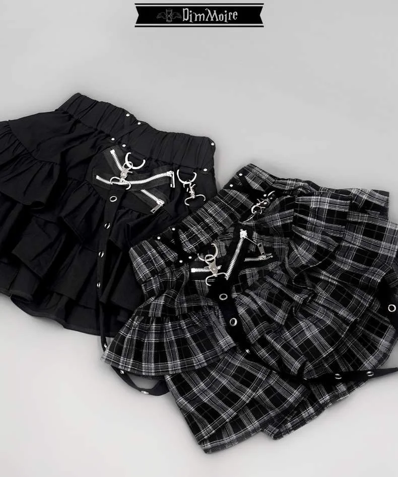 NONSAR Gothic Lace-up Pleated Skirt Women Harajuku College Style Plaid Mini Elastic High Waist Subculture Y2K Punk Cake Skirts