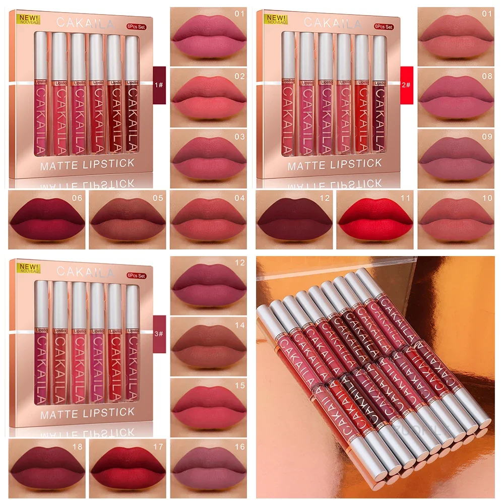 Velvet Matte Lipstick Set, batom líquido antiaderente duradouro, Gloss labial, Nude Glaze Lábios, Maquiagem Cosméticos, 6pcs