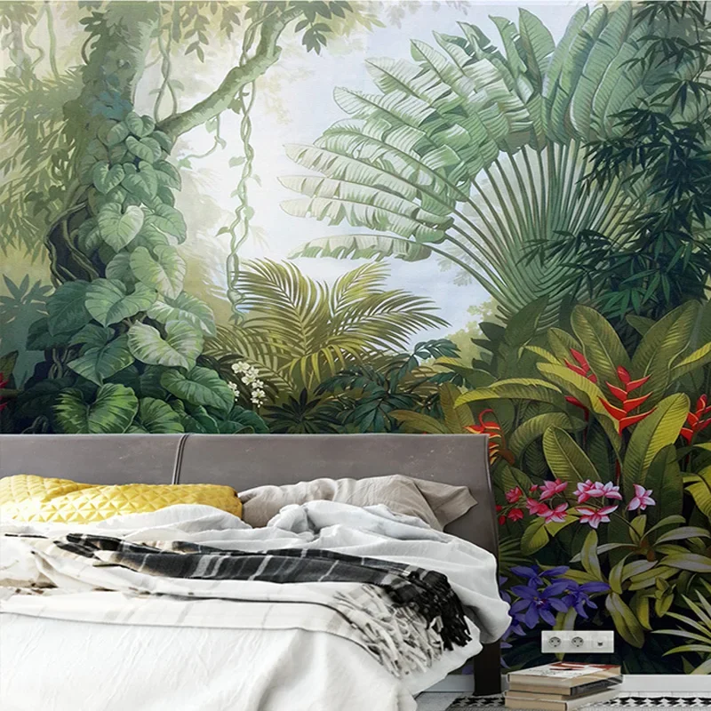 Custom Mural Wallpaper Hand Painted Tropical Rainforest Plant Landscape Painting Wall Papers Home Decor Living Room Papier Peint