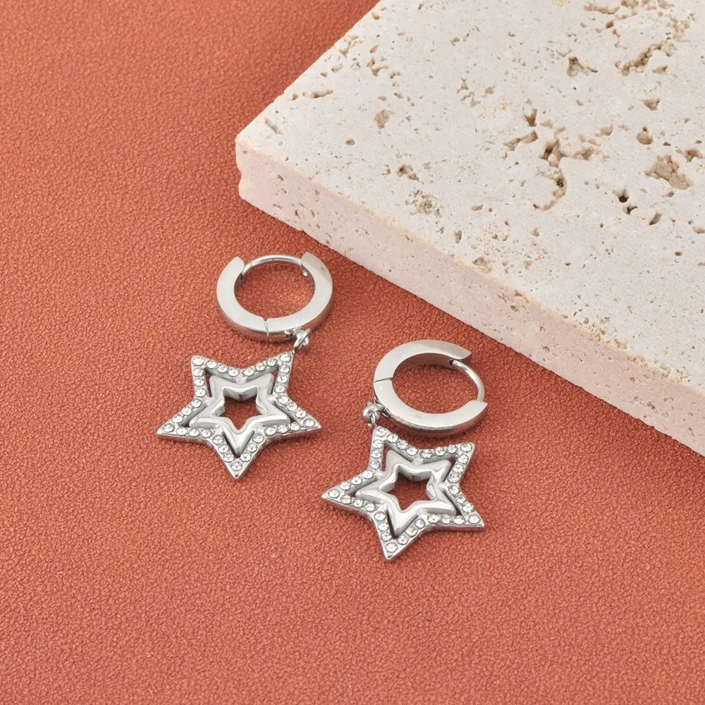 JeeMango Trendige Edelstahl-Ohrringe mit Strass-Sternen für Damen, vergoldet, wasserdicht, Zirkon-Ohrreif, Schmuck, Geschenk, E26063 – Detail 5