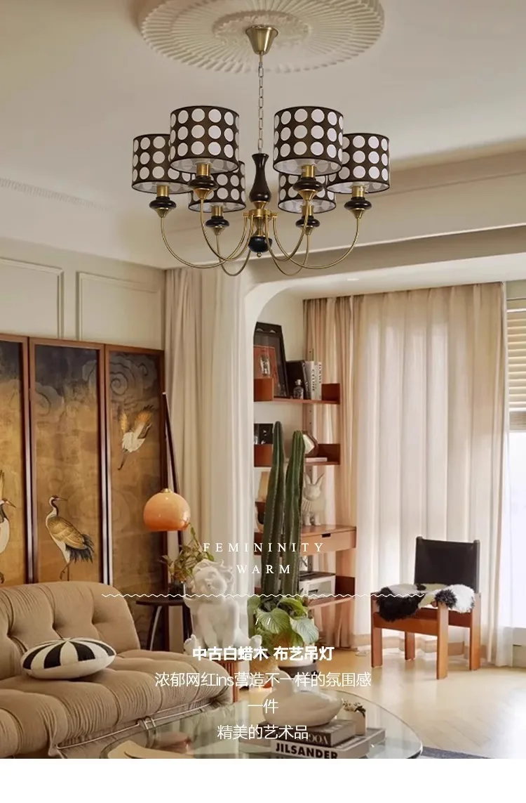 Lámpara colgante de lunares, lámpara de cobre retro americana para comedor, sala de estar, Hotel, decoración de luz interior, lámpara de decoración de campo francés