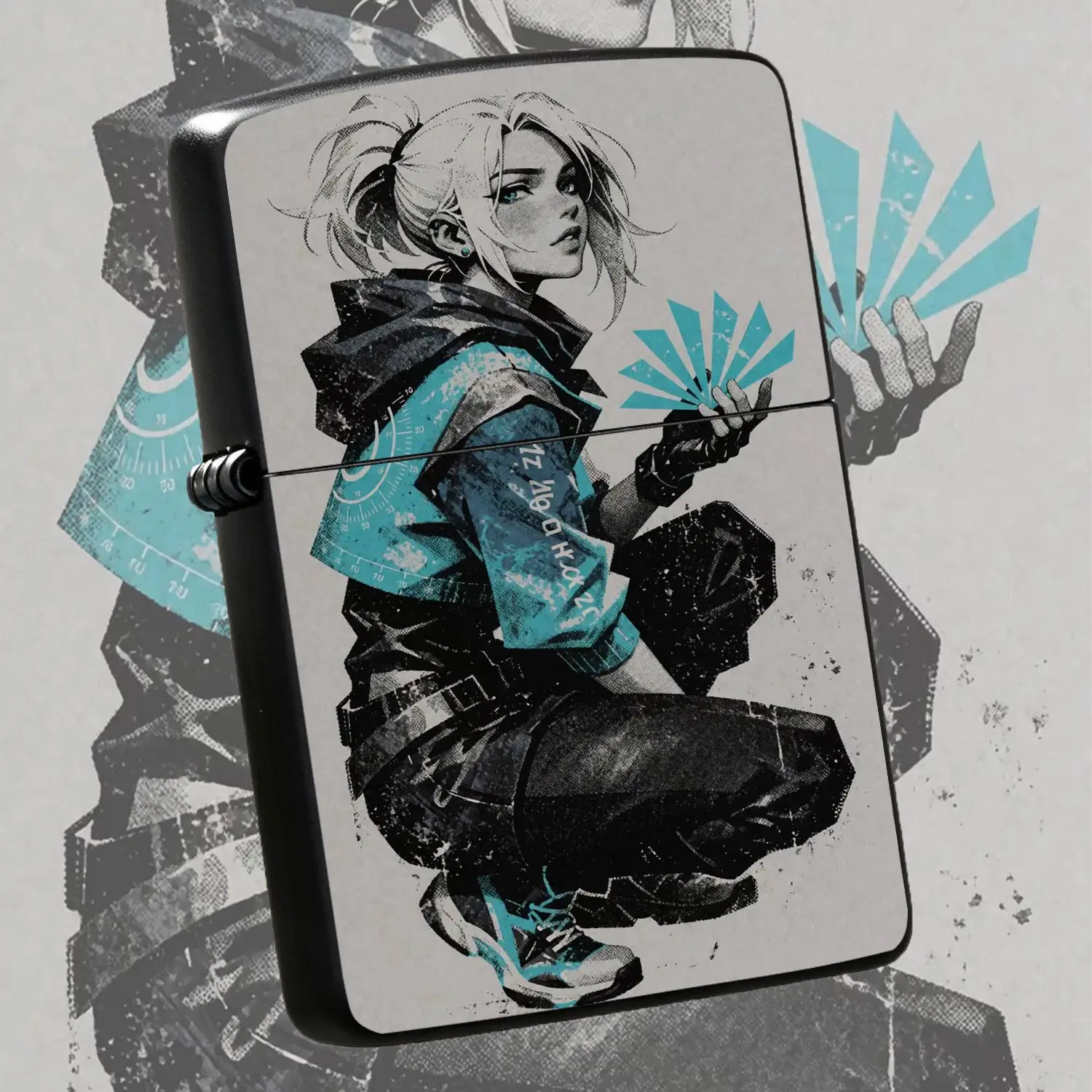 Stylish Game Character Themed Lighter, Trendy High Ponytail Girl Cyan Art Print, Portable For Daily Commute Outdoor Trips, Unique Desktop Decor Collection, Nice Gift For Friends, Durable Fashion Daily Essential, Fits All Scenarios For Creat
