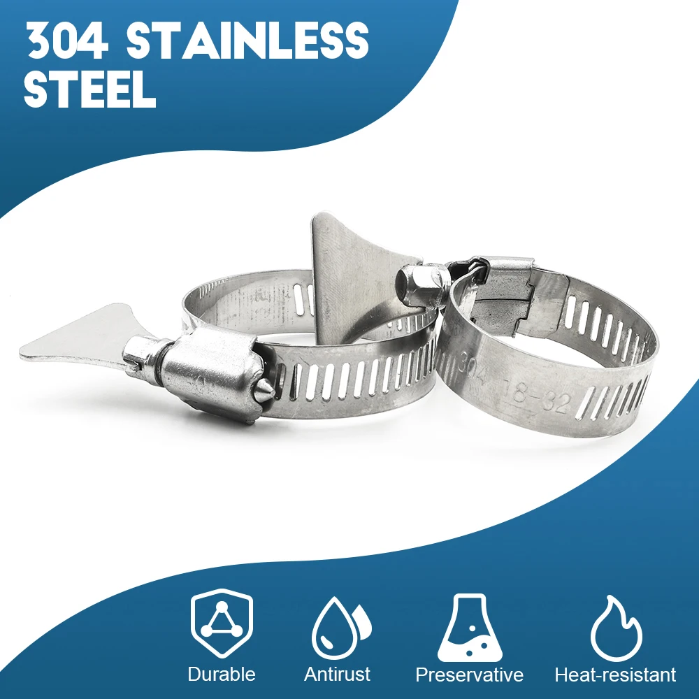 HOWSHENG 1-5pcs Adjustable Hose Pipe Worm Gear Clamps 6-273mm Key Clamps Hose Clip Stainless Steel