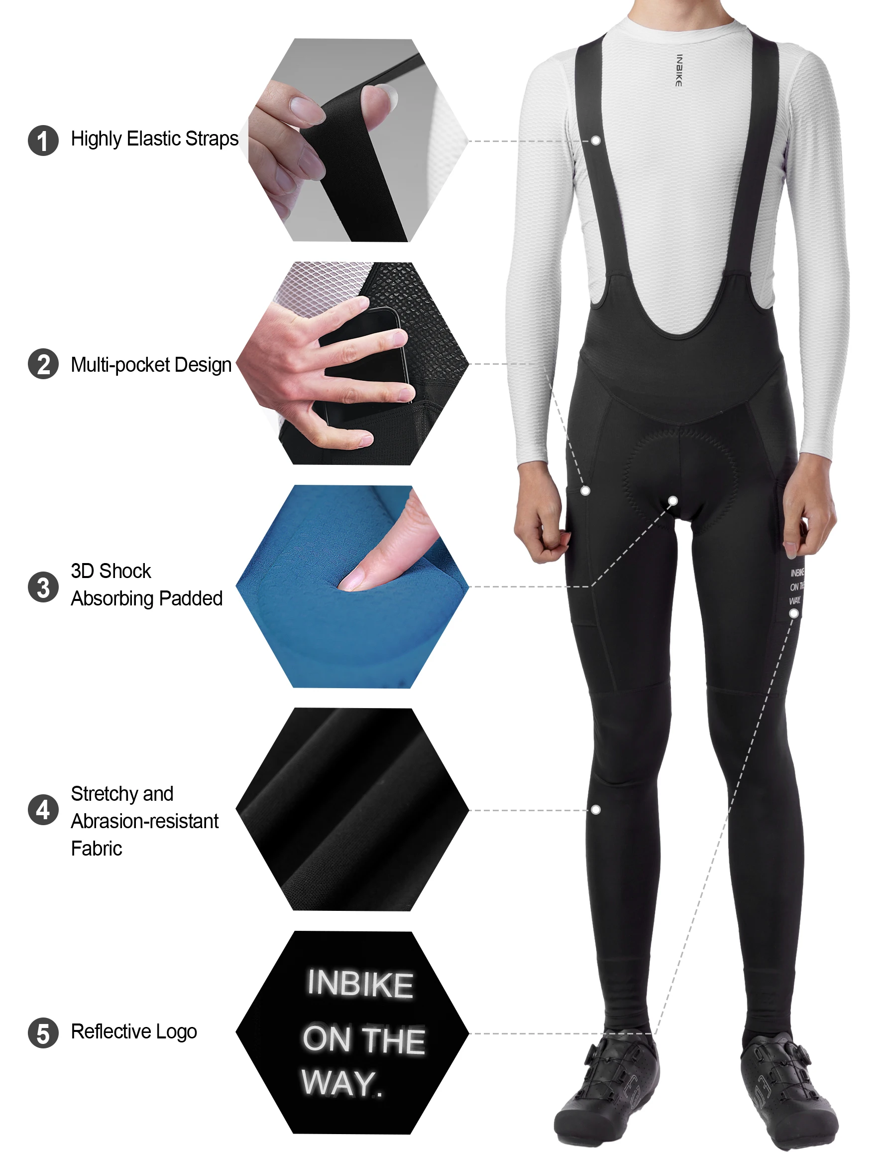 INBIKE Herren-Radsport-Set, langärmelig, Trägerhose, schnell trocknend, Rennrad-Anzug mit Taschen, Frühling und Herbst, Fahrradbekleidung für Herren – Detail 10