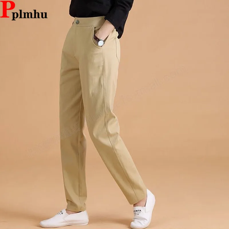 

Fomal Basic Ankle Length Harem Suit Pants Elastic High Waist Casual Pantalones Korea New Pencil Spodnie Office Women Baggy Broek