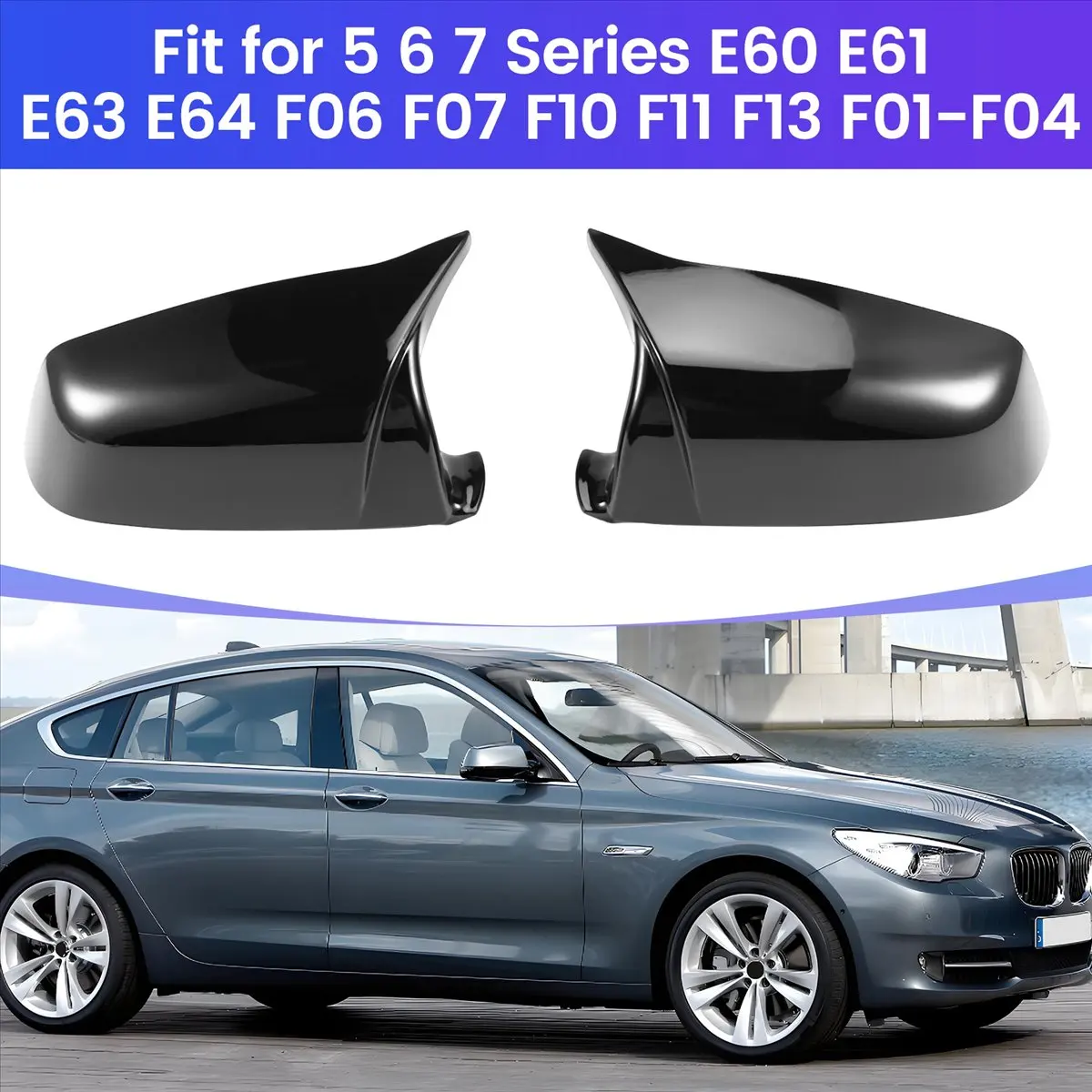 11-Side Wing Rearview Mirror Cap for BMW 5 6 7 Series E60 E61 E63 E64 F06 F07 F10 F11 F13 F01-F04 Black