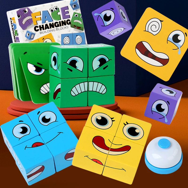 Face Changing Puzzle Cube  Magic Board Games Building Blocks Montessori Expression Cards Toys for Kids Gifts