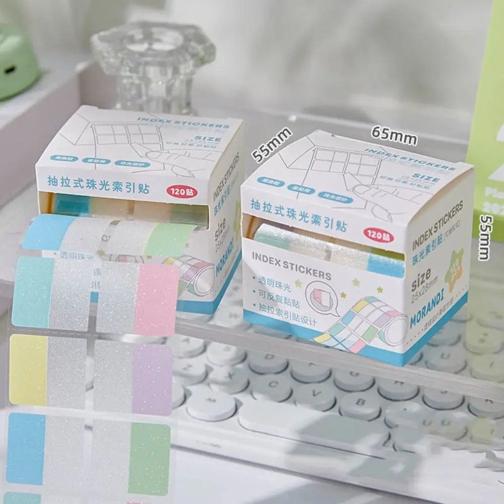 

Transparent Pearl Pearlescent Sticky Tabs Aesthetic Stationery Writable Pull-Out Label Stickers Blank Back Full Adhesive